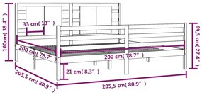 Πλαίσιο Κρεβατιού Καφέ Μελί 200 x 200 εκ. από Μασίφ Ξύλο Πεύκου - Καφέ