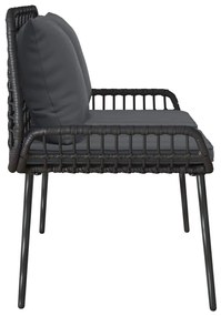 vidaXL Παγκάκι κήπου Μαύρο, Ανθρακί Πολυ rattan, ατσάλι