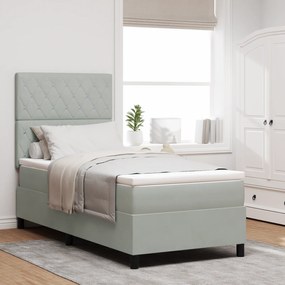 vidaXL Κρεβάτι Box Spring με Στρώμα & Φωτισμό LED Γκρι 90x190 εκ Βελούδο