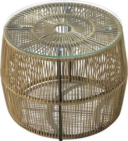 Τραπέζι Adela pakoworld pe wicker-γυαλί σε φυσική απόχρωση Φ47x38εκ