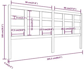 vidaXL Κεφαλάρι Κρεβατιού Λευκό 205,5x4x100 εκ. από Μασίφ Ξύλο Πεύκου