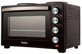 Μικρή κουζίνα Oliver Voltz OV51441F48, 3200W, 2 εστίες, 48 l, 100-230C, Διπλή γυάλινη πόρτα, Φωτισμός, Μαύρο