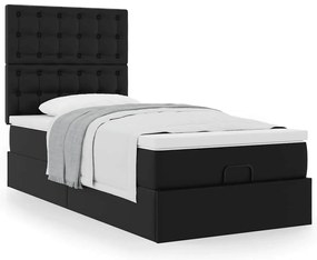 vidaXL Οθωμανικό κρεβάτι με στρώμα Μαύρο 90x200cm Faux Leather