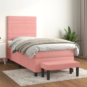 Κρεβάτι Boxspring με Στρώμα Ροζ 90x200 εκ. Βελούδινο