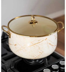 Κατσαρόλα Goldmann GM 8017-26B, 8.5L, 26x16cm, Εμαγιέ, Αντικολλητική επίστρωση, Επαγωγή, Χρυσό/Μάρμαρο
