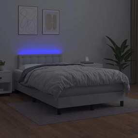 vidaXL Κρεβάτι Boxspring με Στρώμα &amp; LED Λευκό 120x190 εκ. Συνθ. Δέρμα