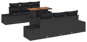 vidaXL Σετ Κήπου 7 Τεμαχίων με Μαξιλάρια Μαύρο Πολυρράντα Ακακίας