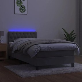 vidaXL Κρεβάτι Boxspring με Στρώμα & LED Αν.Γκρι 100x200 εκ. Βελούδινο