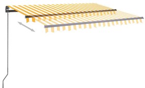vidaXL Τέντα Συρόμενη Χειροκίνητη με LED Κίτρινο / Λευκό 3 x 2,5 μ.
