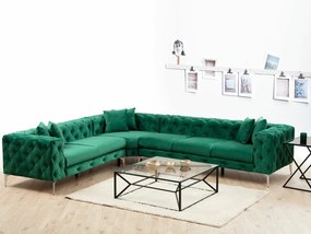 Chesterfield γωνιακός καναπές SG2035, Πράσινο, 270x310x70cm, Πόδια: Μέταλλο,Οξιά