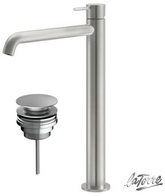 La Torre ELLE 316 inox Brushed Μπαταρία Νιπτήρος υψηλή+Βαλβίδα νιπτήρος clic - clac 35016-111 N0338-111