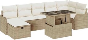 vidaXL Σετ Καναπέ Κήπου με μαξιλάρι 8 pcs Μπεζ Πολυ ράταν