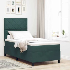κρεβάτι Box Spring vidaXL με στρώμα σκούρου πράσινου χρώματος 100x200 εκ. από βελούδο