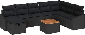 vidaXL Σετ Καναπέ Κήπου με μαξιλάρι 9 pcs Μαύρο Πολυ ράταν