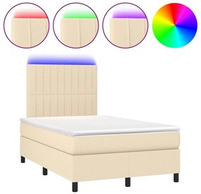 vidaXL Κρεβάτι Boxspring με Στρώμα &amp; LED Κρεμ 120x200 εκ. Υφασμάτινο