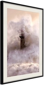 Αφίσα - Lighthouse During a Storm - 30x45 - Μαύρο - Με πασπαρτού