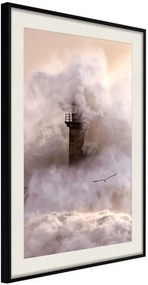 Αφίσα - Lighthouse During a Storm - 20x30 - Μαύρο - Με πασπαρτού