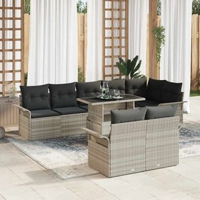 vidaXL Σετ Καναπέ Κήπου με μαξιλάρι 9 pcs Ανοιχτό γκρι Πολυ ράταν