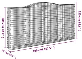 Συρματοκιβώτια Τοξωτά 6 τεμ. 400x50x200/220 εκ. Γαλβαν. Ατσάλι - Ασήμι