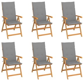 vidaXL Καρέκλες Κήπου 6 τεμ. από Μασίφ Ξύλο Teak με Γκρι Μαξιλάρια