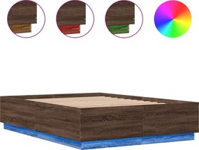 vidaXL Πλαίσιο Κρεβατιού με LED Καφέ Δρυς 150x200εκ. Επεξ. Ξύλο