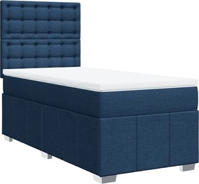 vidaXL Κρεβάτι Boxspring με Στρώμα Μπλε 90x200 εκ.Υφασμάτινο