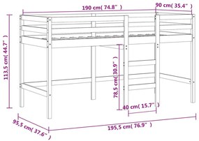 Υπερυψ. Κρεβάτι με Κουρτίνες Ροζ 90 x 190 εκ. Μασίφ Ξύλο Πεύκου - Ροζ