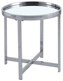 Βοηθητικό τραπέζι σαλονιού Tristan pakoworld μέταλλο ασημί-γυαλί Φ55x55εκ Model: 138-000019