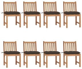 Καρέκλες Κήπου 8 τεμάχια από Μασίφ Ξύλο Teak με Μαξιλάρια - Μπεζ-Γκρι