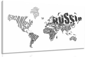 Εικόνα παγκόσμιου χάρτη από επιγραφές σε ασπρόμαυρο - 120x80