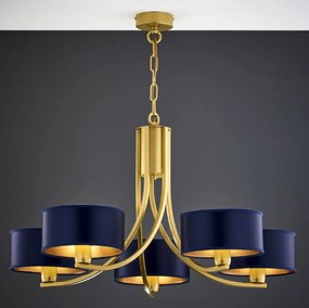 Κρεμαστό Πολύφωτο Arthur Φ75cm Χρυσό με Μπλε Ύφασμα