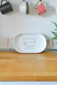Stewehome Μεταλλική δίσκος με ξύλινα χερούλια Λευκό 32x19 cm