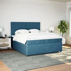 vidaXL Κρεβάτι Boxspring με Στρώμα Μπλε 200x200 εκ. Βελούδινο