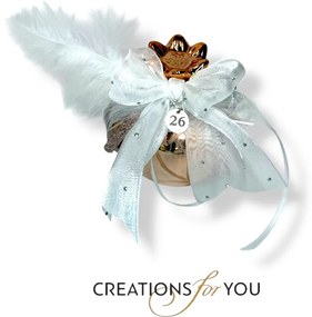 Κεραμικό ρόδι ροζ χρυσό με λευκή και ασημί διακόσμηση