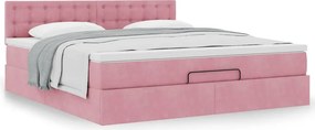 vidaXL Οθωμανικό κρεβάτι με στρώμα ροζ 160x200cm Βελούδο