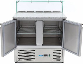 Pizza Prep Fridge - 90cm - 2 Doors - Fits 5 x 1/6 GN - incl Glass Cover