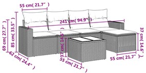 vidaXL Σαλόνι Κήπου Σετ 6 Τεμαχίων Καφέ Συνθετικό Ρατάν με Μαξιλάρια