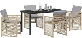 vidaXL Σέτ φαγητού για κήπο 5 pcs Μπεζ συνθετικό ρατάν