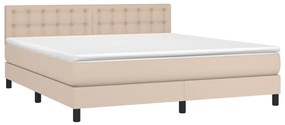 vidaXL Κρεβάτι Boxspring Στρώμα&LED Καπουτσίνο 180x200 εκ. Συνθ. Δέρμα