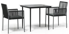 vidaXL Τραπεζαρία Κήπου Σετ 3τεμ Μαύρο Συνθ. Ρατάν/Ατσάλι με Μαξιλάρια