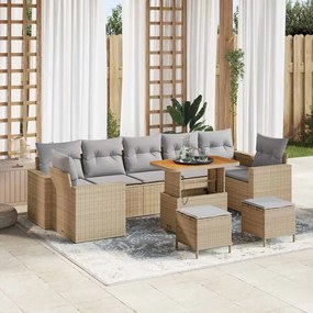vidaXL Σετ Καναπέ Κήπου Ρυθμιζόμενο ύψος 10 pcs Μπεζ συνθετικό ρατάν