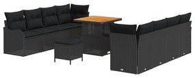 vidaXL 11 Τεμαχίων Σετ Σαλονιού Κήπου με Μαξιλάρια Μαύρο Πολυ Ρατάν Ακακία