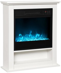 HOMCOM Ηλεκτρικό Τζάκι, Ρεαλιστικές Φλόγες με 9 Χρώματα, Ρυθμιζόμενη Φωτεινότητα, 1800W, Τηλεχειριστήριο, Χρονοδιακόπτης, Λευκό