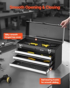 VEVOR Tool Box 20.5-inch Portable Metal Tool Box with 3 Drawers Tool Organizer