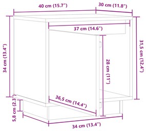 Κομοδίνο Γκρι 40 x 30 x 40 εκ. από Μασίφ Ξύλο Πεύκου - Γκρι