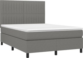 vidaXL Κρεβάτι Boxspring με Στρώμα &amp; LED Σκ.Γκρι 140x190εκ. Υφασμάτινο