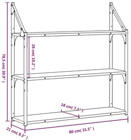 Ραφιέρα Τοίχου με 3 Ράφια Μαύρη 80x21x78,5 εκ. Επεξεργ. Ξύλο - Μαύρο