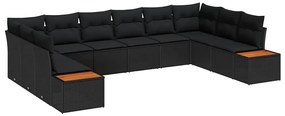 vidaXL Σετ Καναπέ Κήπου με μαξιλάρι 10 pcs Μαύρο Πολυ ράταν