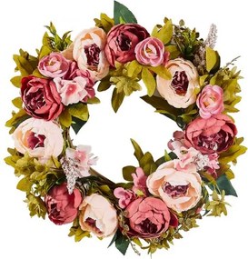VEVOR Artificial Decorative Wreath 19 in Pink Peonies Hydrangeas Year Round