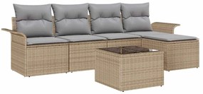 vidaXL Σετ Καναπέ Κήπου με μαξιλάρι 6 pcs Μπεζ Πολυ ράταν